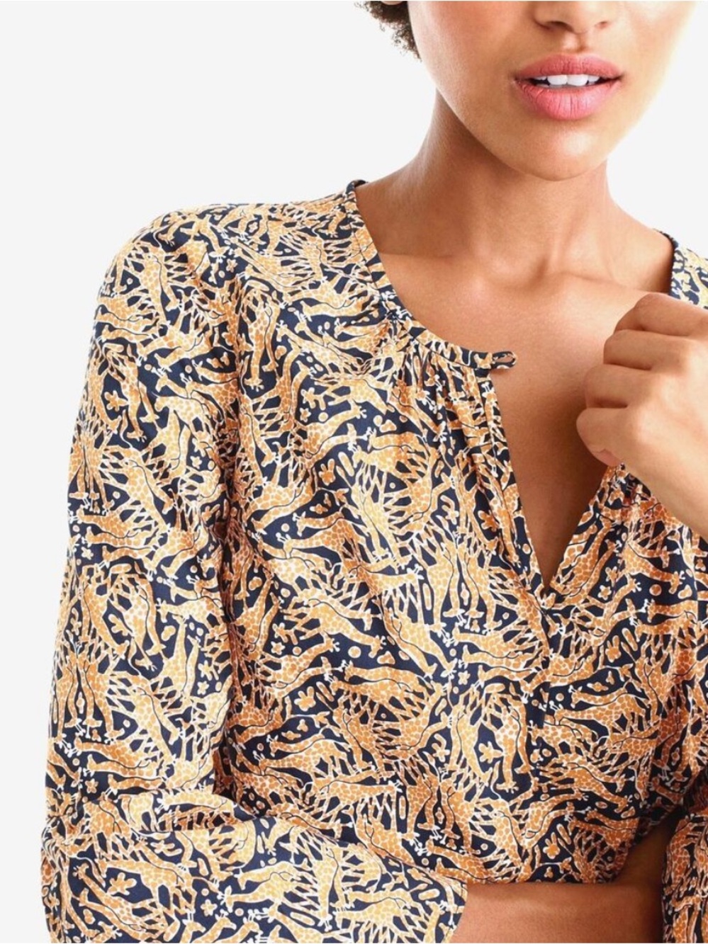 J. Crew x Drake's of London Cotton Giraffe Print Blouse Popover Size 10